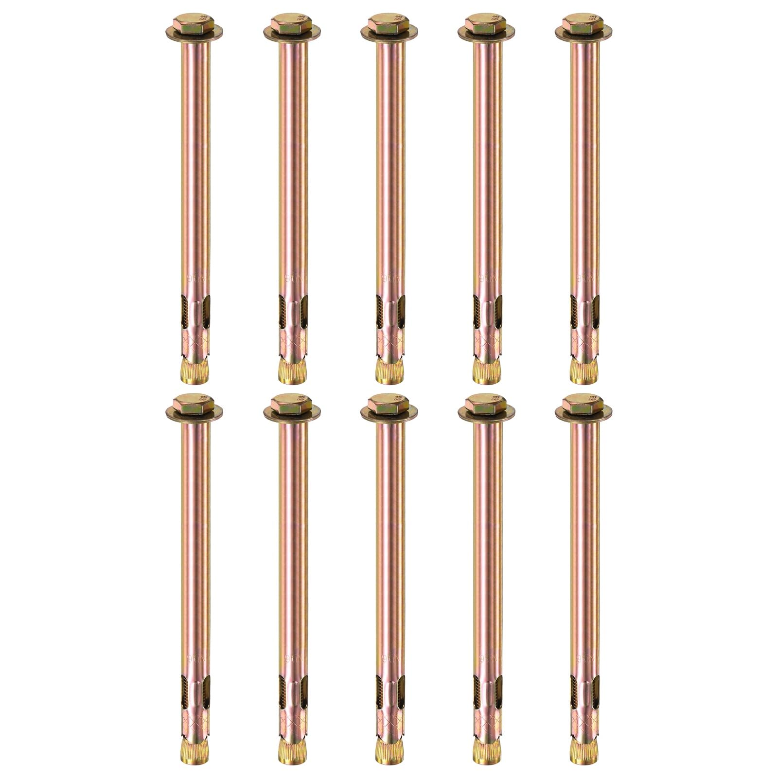 M METERXITY 10-Pack Hex Expansion Bolt, M12x200mm Colored Galvanized Iron-Carbon Steel External Hex Expansion Bolts, Anti-Corrosion Metal Bolt for Concrete/Dry Brick/Block Walls