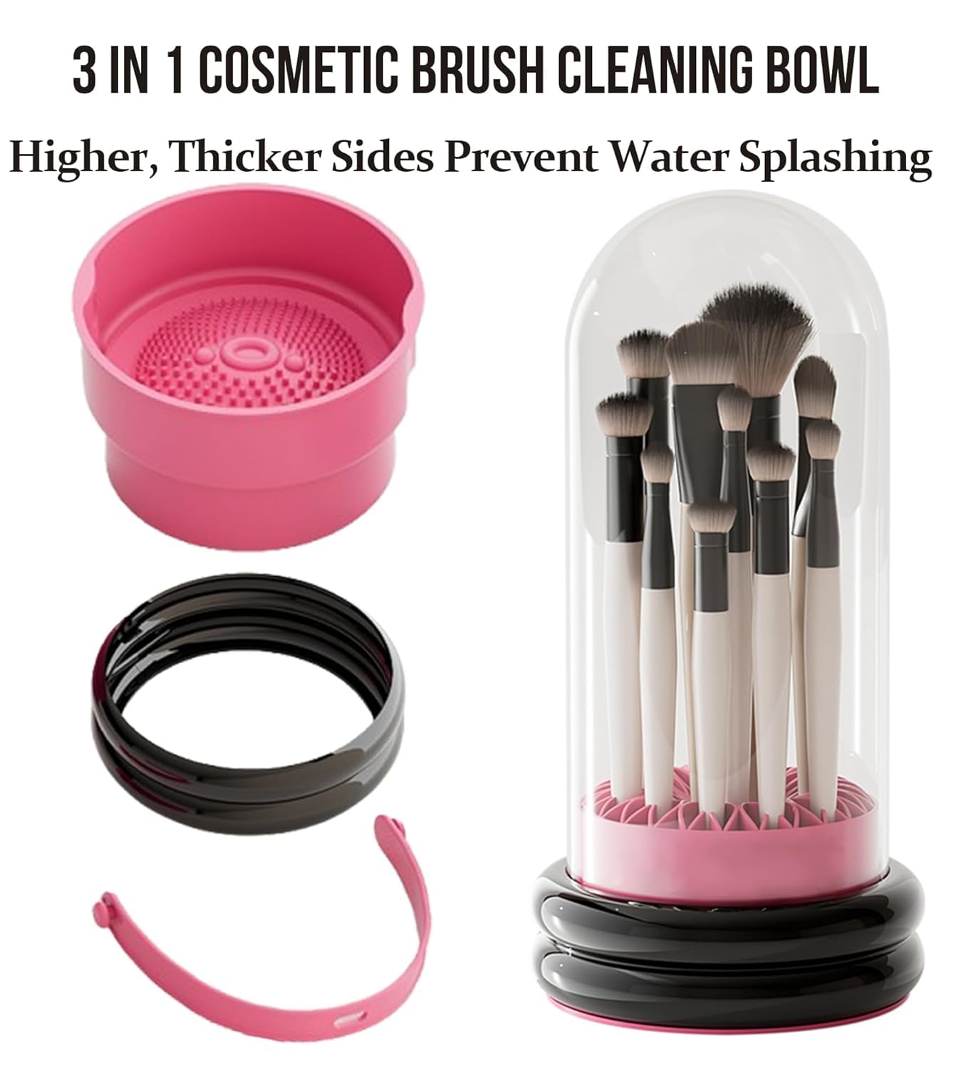 TIMISTARS Makeup Brush Holder, 3 in 1 Silicone Makeup Brush Cleaner Mat white