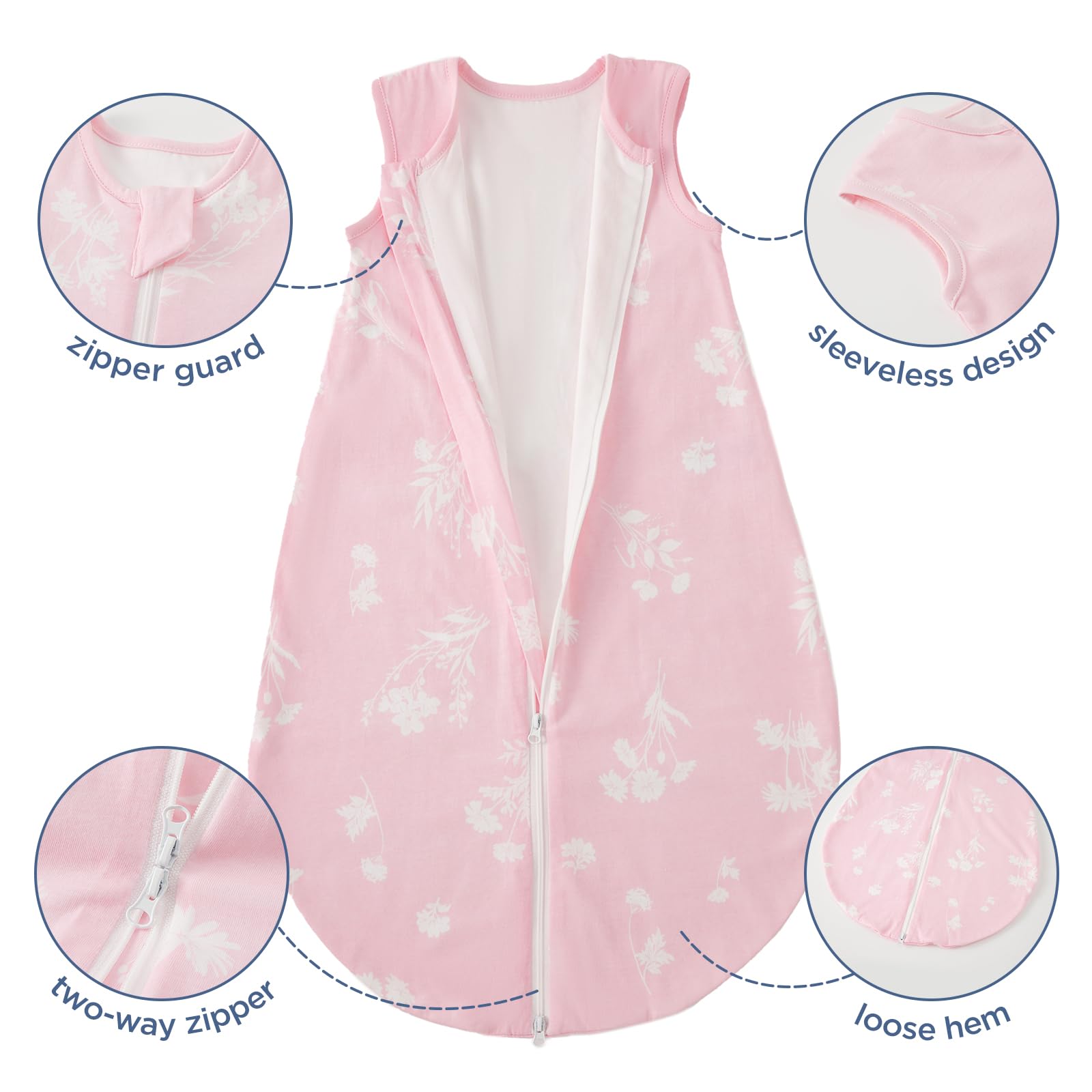 Duomiaomiao Paquete de 2 sacos de dormir para bebé de 1,0 tog, 100 % algodón, manta portátil para todo el año, unisex para recién nacidos de 18 a 36 meses, flor
