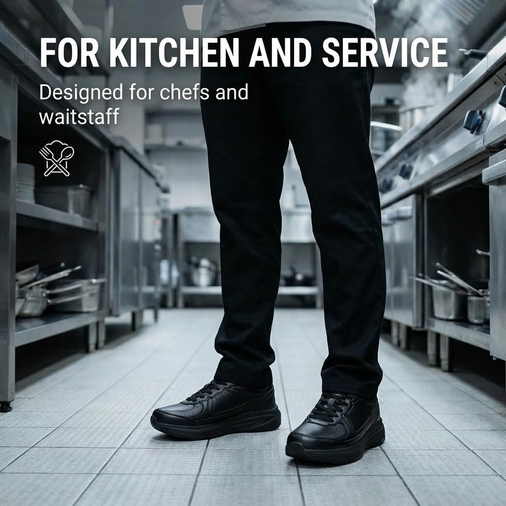 Non Slip Work Shoes for Men Chef Shoe Lightweight Waterproof Oil Resistant Resistant Food Service Sneaker for Kitchen, Restaurant, Waiters - Black - Image 8