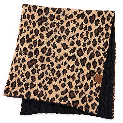 C.C Exclusives Solid Color Ribbed Infinity Scarf with Leopard Pattern Cuff (SF-80) (Scarf Leopard/Black)2
