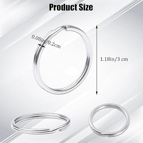 Miniatura 2 de INCAUCA Anillos divididos de acero inoxidable, llavero de metal de 1.1 pulgadas, anillos de llavero plateados a granel, llaveros redondos, anillos