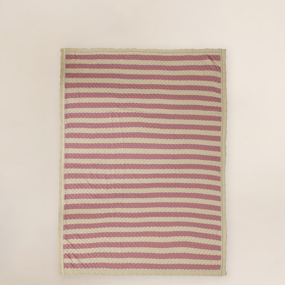 THE BABY TRUNK Rosy Dreams Stripe Baby Blanket Organic Cotton Baby Blanket | Soft Blush & White Stripes | Hypoallergenic, Breathable & Gentle On Skin |Newborns, Infants & Kids 3