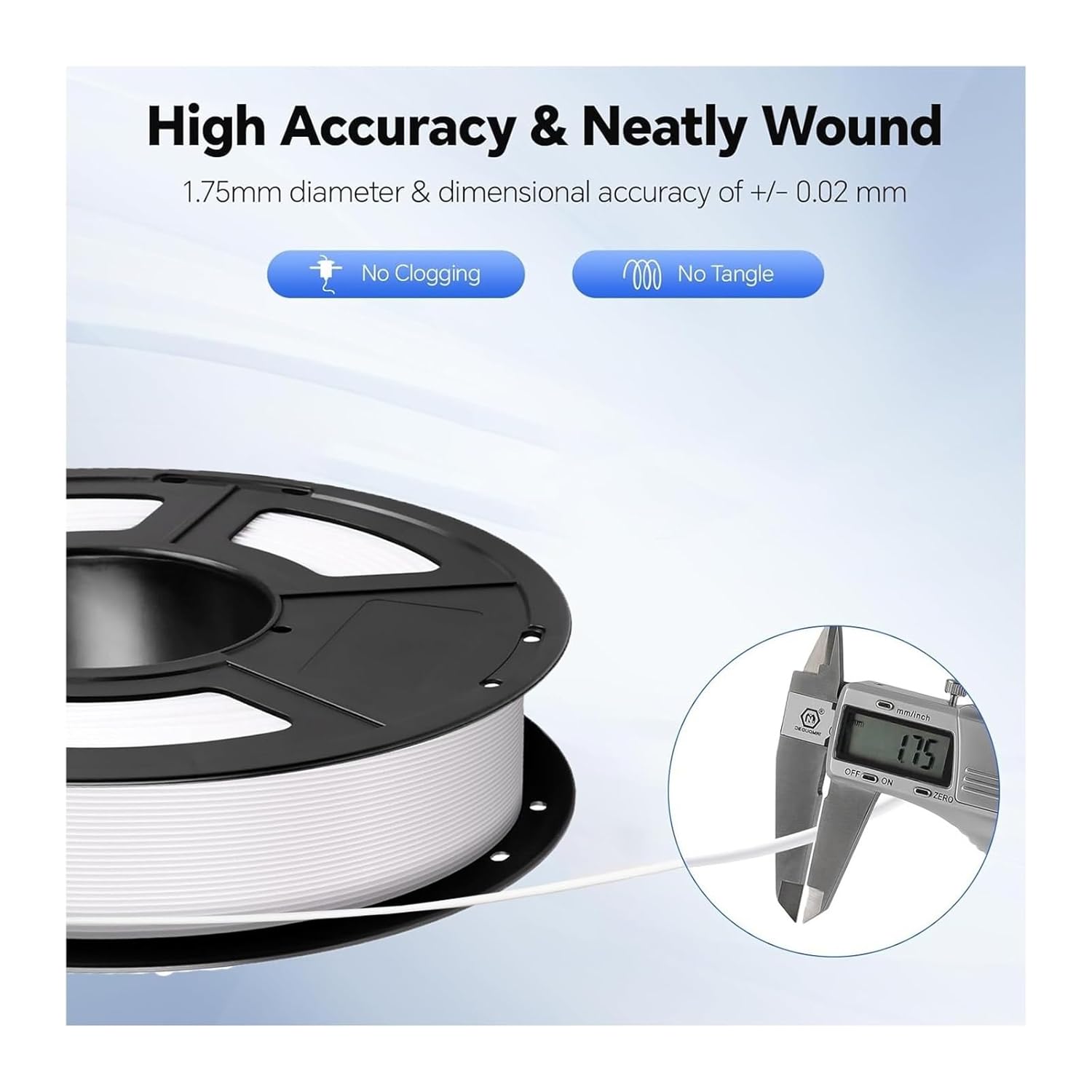 3D Printer Filament 1.75mm PLA Accuracy +/- 0.02mm, 250g/500g/1000g Spool, Easy Printing,Fit Most FDM(White 500g)