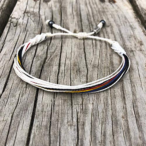 String Bracelet In Team Colors White, Black, Red, Blue And Yellow - Mens And Womens Nylon Cord Sports Fan Madrid Soccer Bracelet With Hematite Stones #TOP5