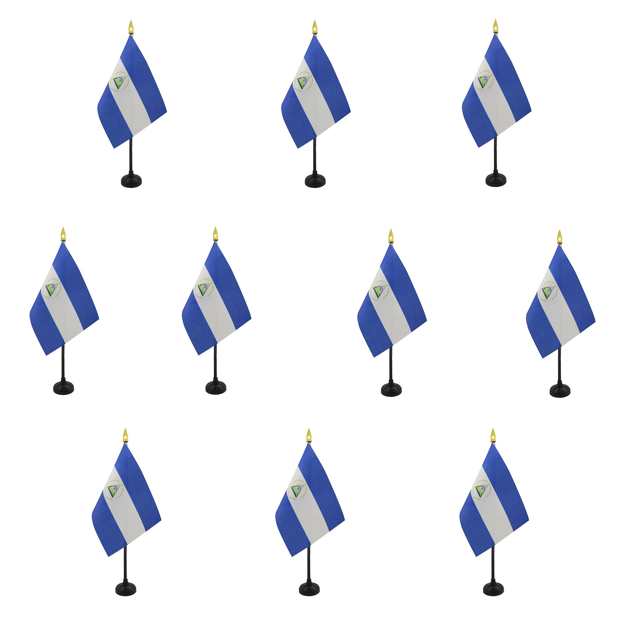 AZ FLAG - Set of 10 Nicaragua Table Flag 4'' x 6'' - 10 Small Nicaraguan Mini Desk Flags 100% Polyester 15 x 10 cm - Office Flag with 10'' Pole - Golden Spear