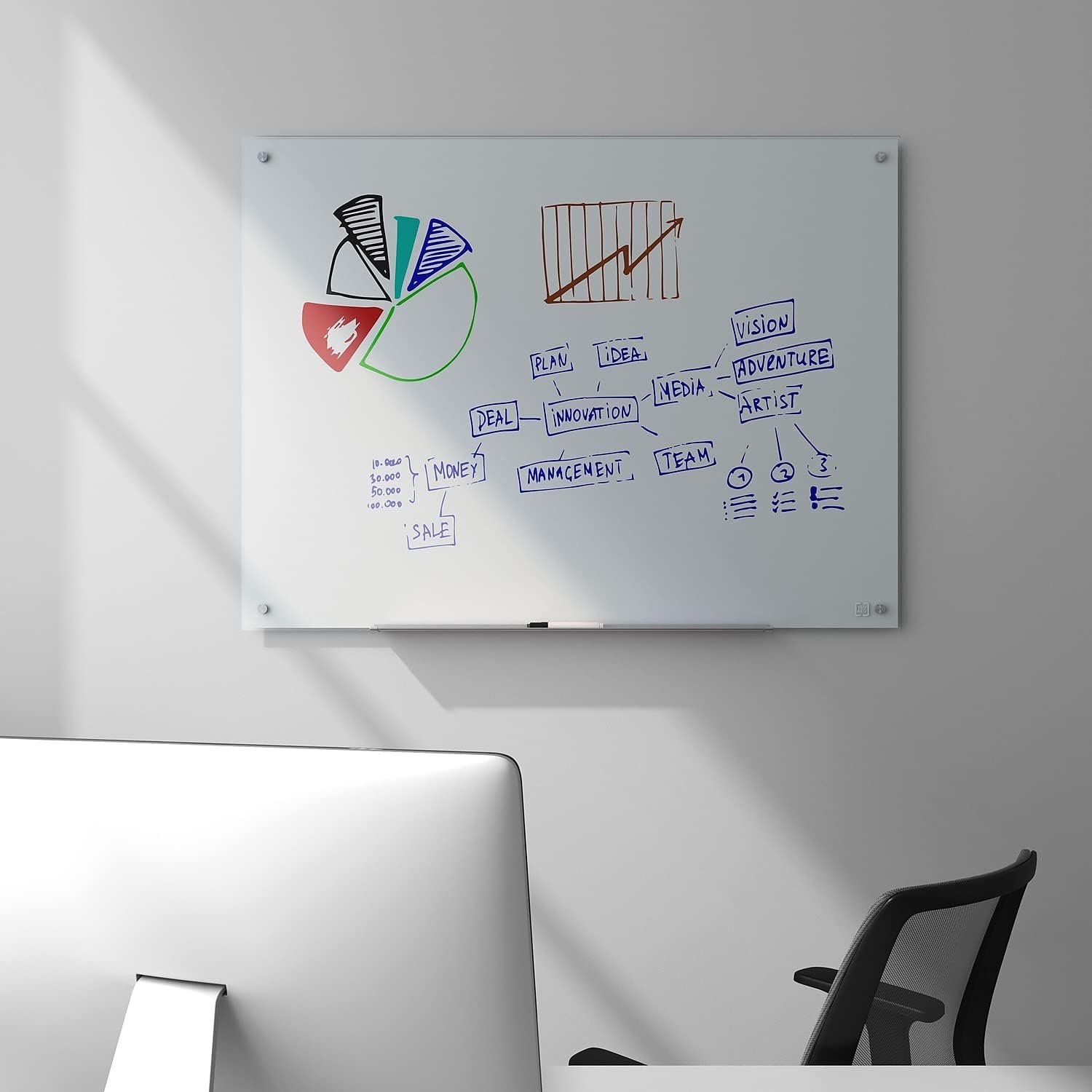 Staples TRU RED Magnetic Dry Erase Whiteboard, 4 x 3 Feet Tempered Glass, 1 Black Marker, Perfect for Home, Office, School, White