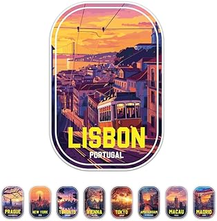 Sunrise Portugal Lisbon City Sticker - Waterproof Durable Adhesive UV-Resistant Vinyl Decal for Car Bumper, Laptop, Water Bottle, Wall, and Window, Size - 3'' Longer Side