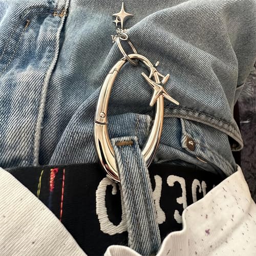Image of Starlight Y2K Metal Heavy Shiny Starfish Carabiner Belt Loop Accessory, Silver Carabiner Keychain, Matte Chrome Karabiner, Gift her
