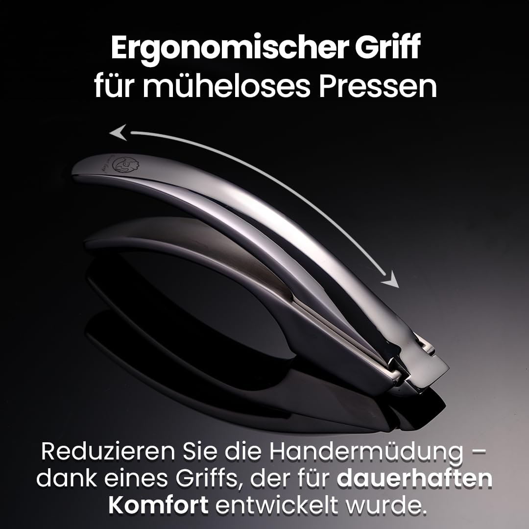 Gourmet Easy Knoblauchpresse, 2 Aufsätze, ohne Schälen, lebenslanger Ersatz | Robuste Knoblauchpresse Edelstahl mit 2 Aufsätzen für feines & grobes Hack, ergonomischer Griff, spülmaschinenfest