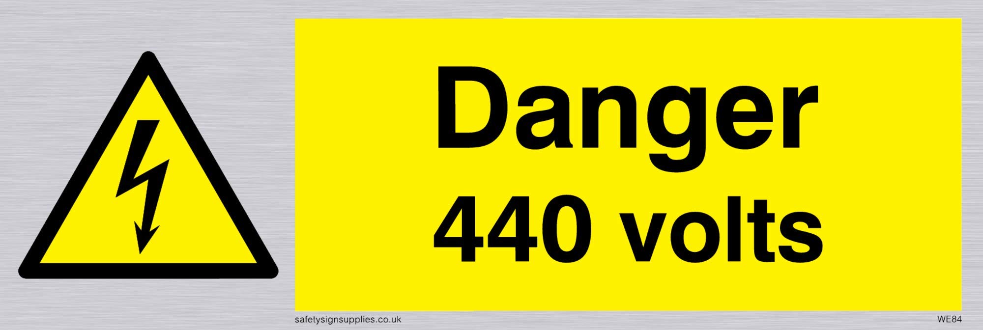 Viking Signs WE84-L15-SV "Danger 440 Volts" Sign, Silver Vinyl, 50 mm H x 150 mm W