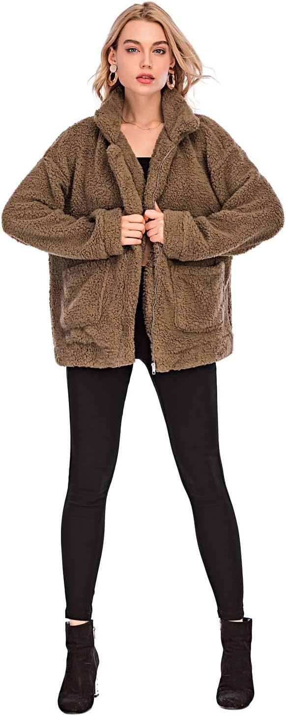 Comeon Winter Coats for Women Shaggy Fur Jacket Fuzzy Faux Shearling Zip Up Oversized Warm Shacket Outwear - Image 6
