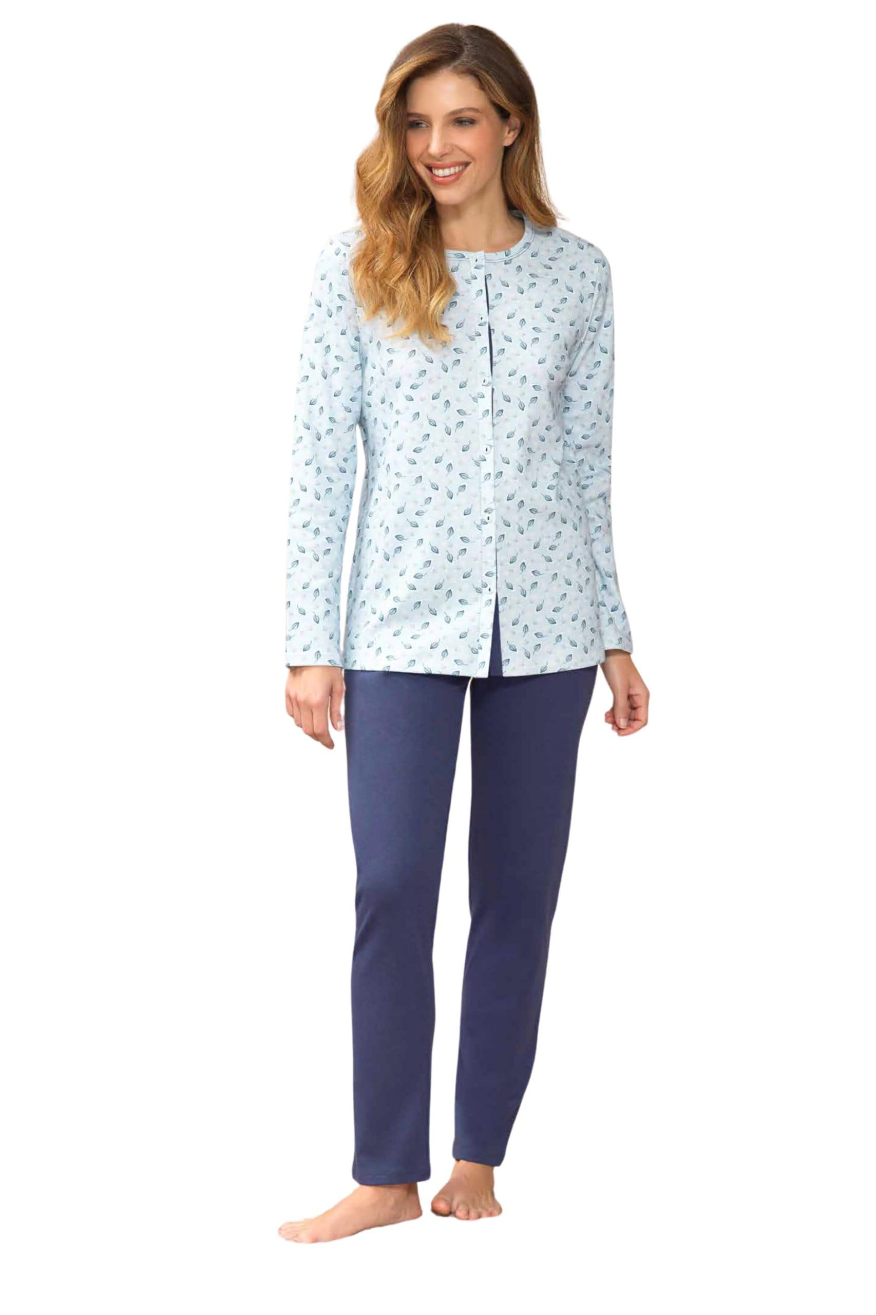Leo Corsetteria Pigiama Donna 100% Caldo Cotone Aperto Davanti Anche Calibrato Marca Linclalor 92914LIN