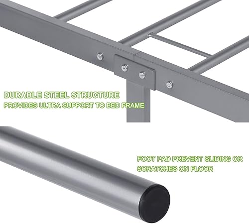 Miniatura 17 de Base de cama de metal resistente tamaño individual, base de colchón de acero, con revestimiento negro, cabecero retro para cama individual, no Negro