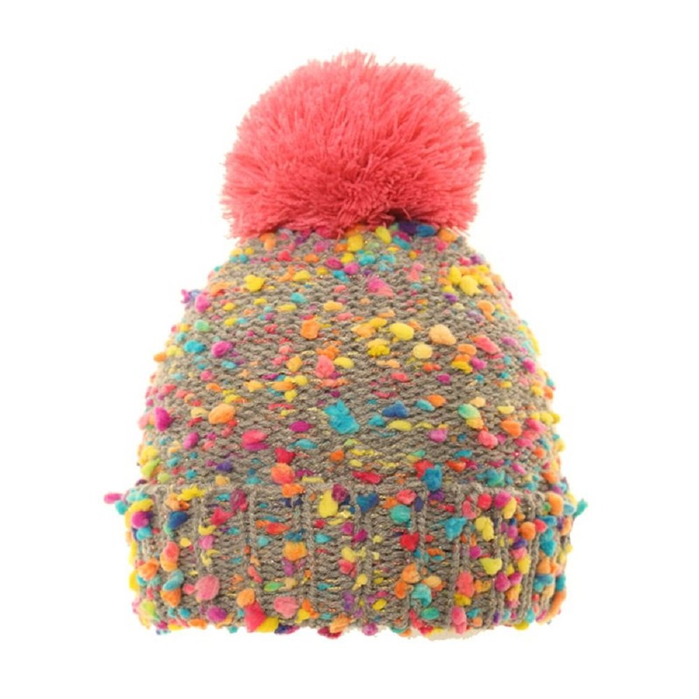 Girls Multicoloured Knitted Winter Hat with Pom Pom