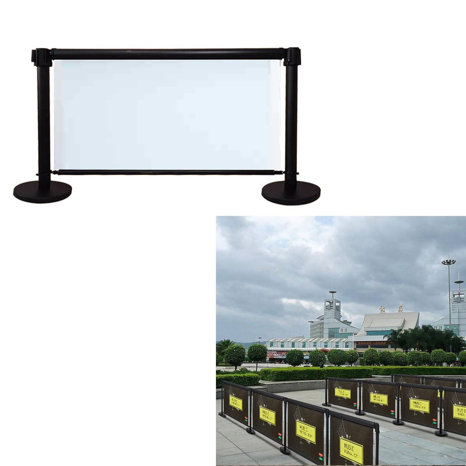 Aioneer Premium Retractable Queue Barriers, Black Crowd Control Stanchions For Effective Line Management, Durable Queue Management System For Customer Flow And Safety
