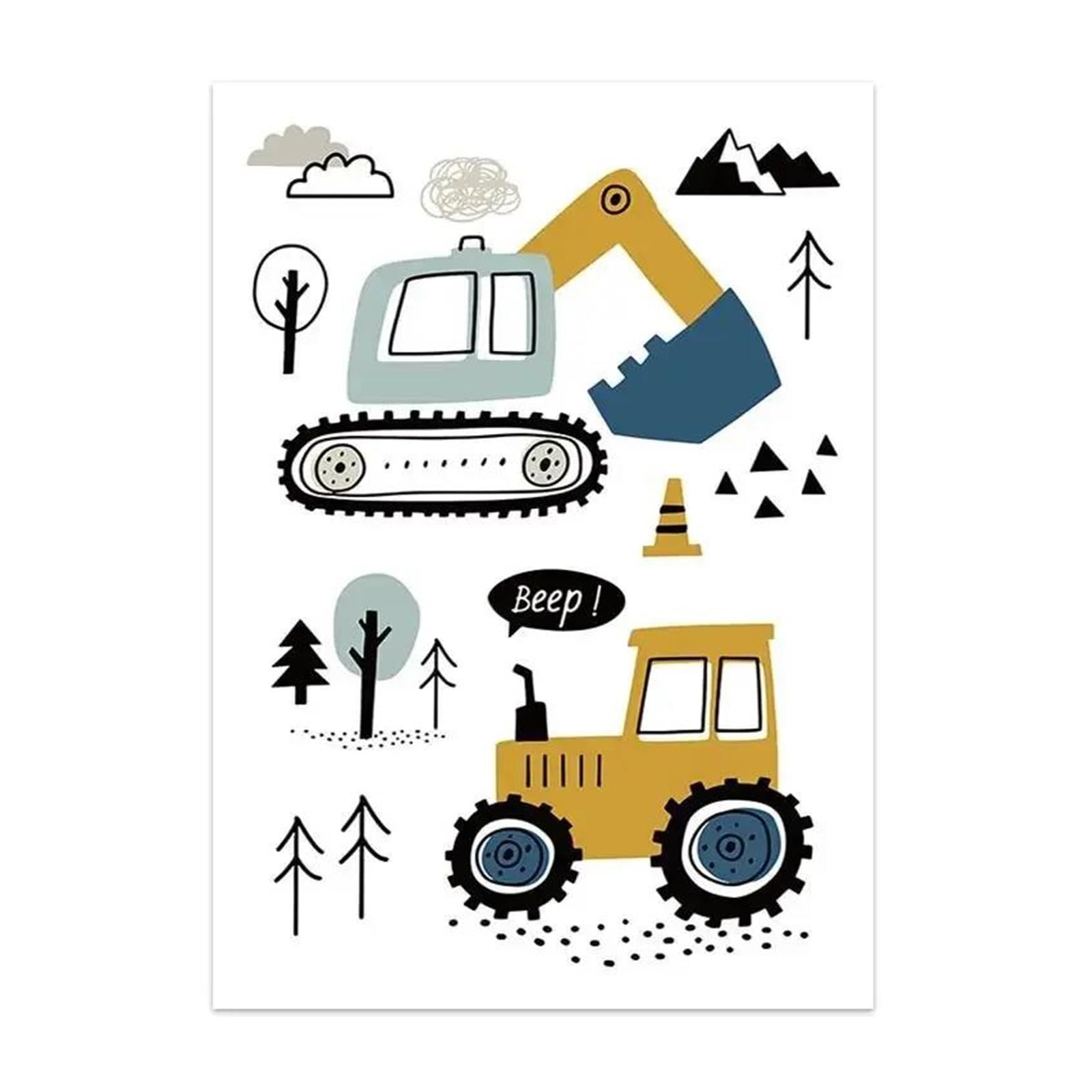 Toile décorative de tracteur et grue en impression haute définition 40x50cm