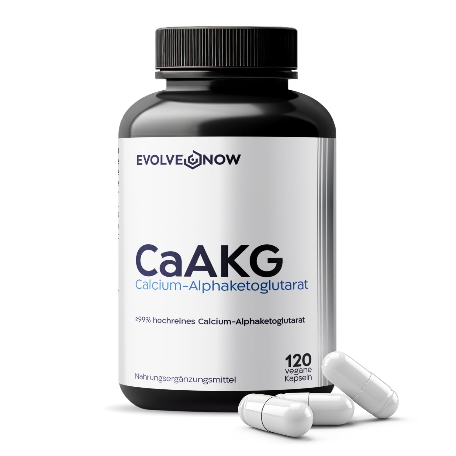 Evolve Now CaAKG – Alfacetoglutarato de calcio – 120 cápsulas veganas – Alta dosis – 1000 mg dosis diaria – Probado en laboratorio y libre de aditivos