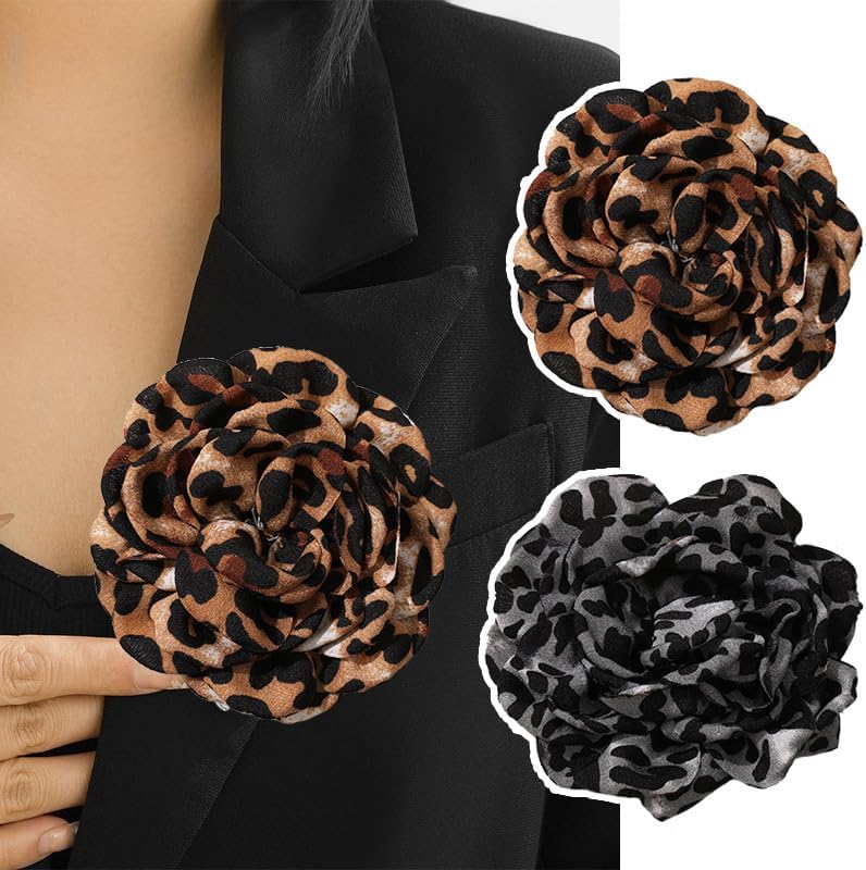 Elegant Fabric Leopard Rose Flower Large Brooch Lapel Pins Dainty Handmade Flower Brooches Pin Classic Wedding Party Dance Banquet Dress Suit Clothes Accessories Jewelry Gifts for Women 85mm - Image 2