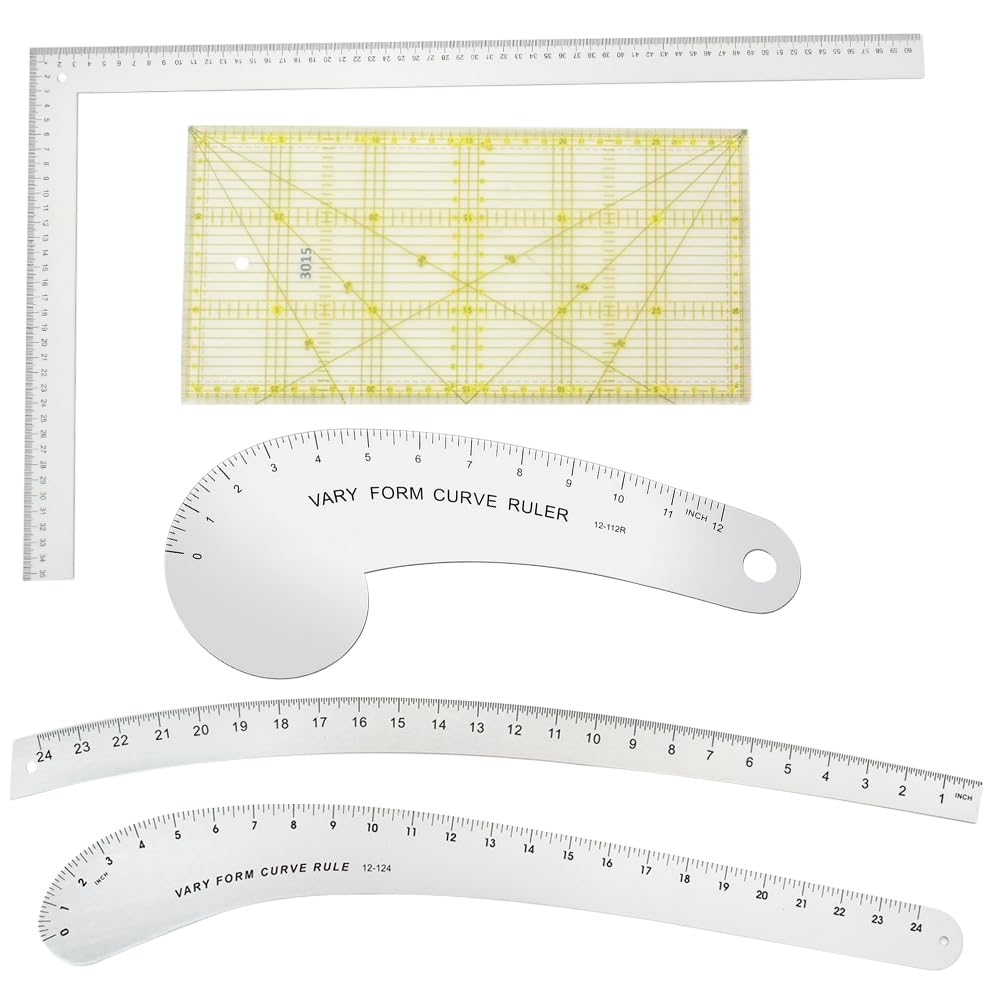 Morimoe Fashion Sewing Ruler, Vary Form Curve Ruler, French Curves Measuring Cloth Design, Drawing Pattern, Aluminum (5-Pcs Set)