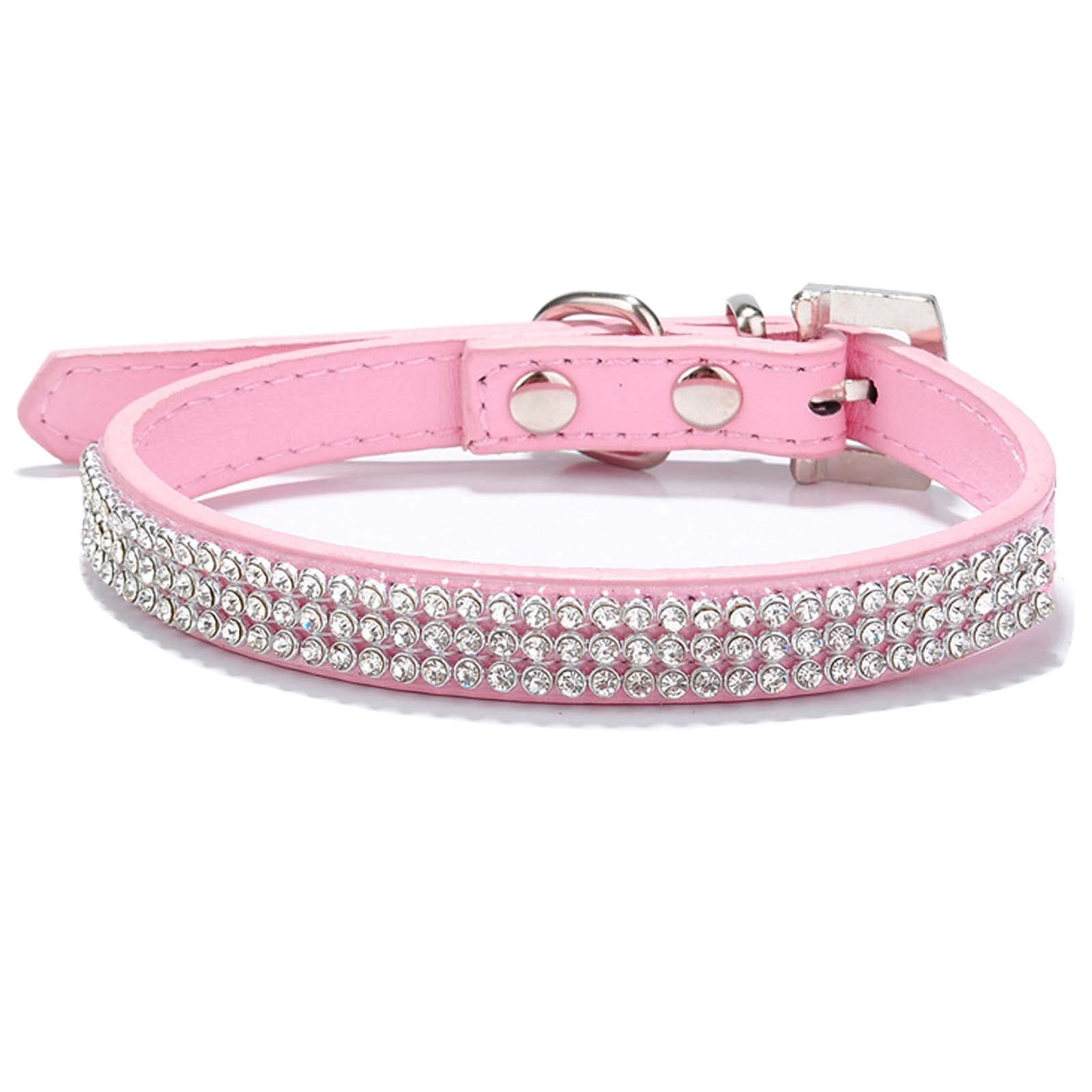 Collar Perro Collar de Perro de Cuero Collares para Perro Brillantes con Diamantes de Imitación Tachonados para Mascotas Cachorros Gatos Perros Rosa M