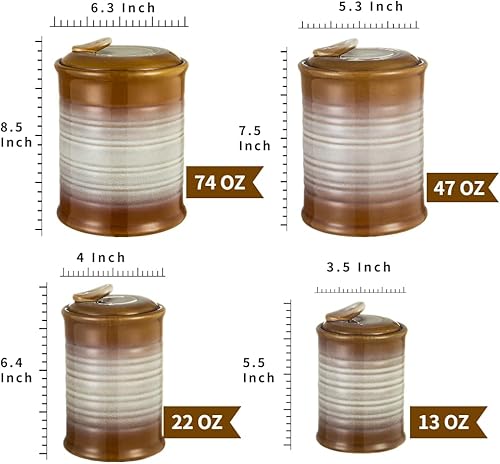 Vista 2 de Juegos de tarros de almacenamiento de alimentos de cerámica Nihow: recipiente con tapa de cerámica hermética para Marrón,Blanco mate,Gris,Negro