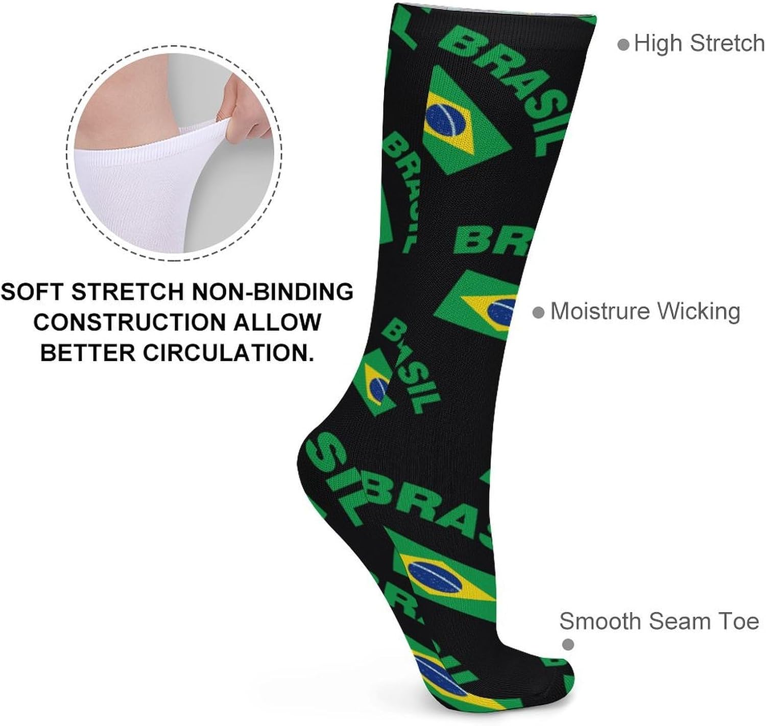 Flag of Brazil Knee High Socks Casual Long Stockings Over Calf Sock Tube for Women Men