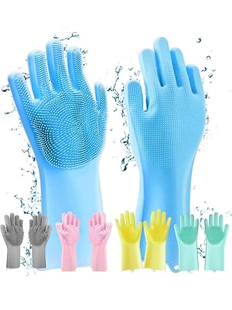JSM-Silicone Dust Clean Kitchen Gloves for Dish washing, Cleaning, Gardening Wet and Dry Glove hand gloves for kitchen (Multicolour) Pack Of 1