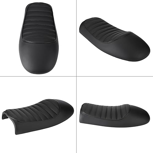 Miniatura 6 de Aramox Asiento de motocicleta, silla de montar de piel sintética para motocicleta con soportes de montaje, negro/marrón, asiento de cojín de