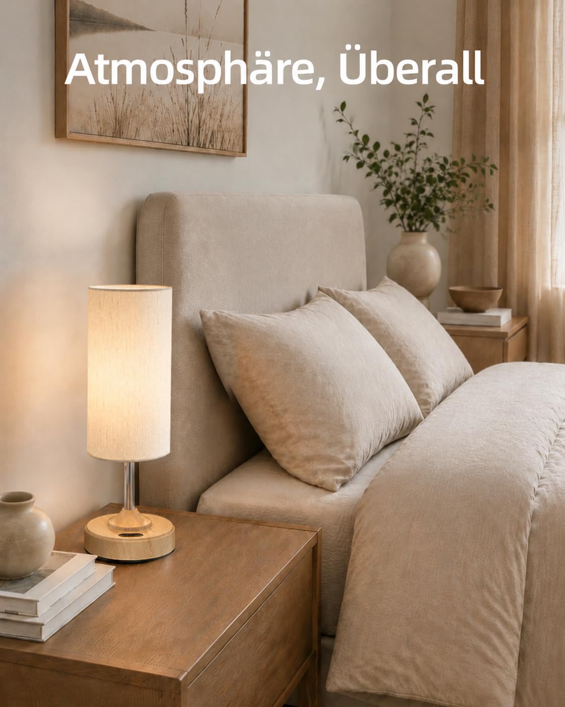EZVALO Nachttischlampe Touch Dimmbar, Kabellose LED-Tischlampe mit 4000-mAh-Akku, Stufenlos Dimmbar und Timer, Einschlaflicht mit USB-C, 2700 K Warmweiß für Schlafzimmer und Wohnzimmer (2 Stück)