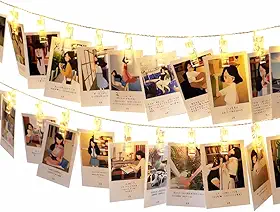 Varal Luminoso LED Decorativo 2 m com 10 Pregadores – Luz Branco Quente, Cordão para Fotos, Decoração Festa e Quarto