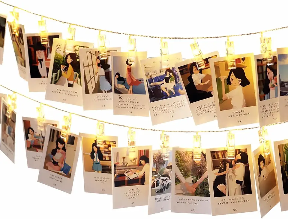 Varal Luminoso LED Decorativo 2 m com 10 Pregadores – Luz Branco Quente, Cordão para Fotos, Decoração Festa e Quarto