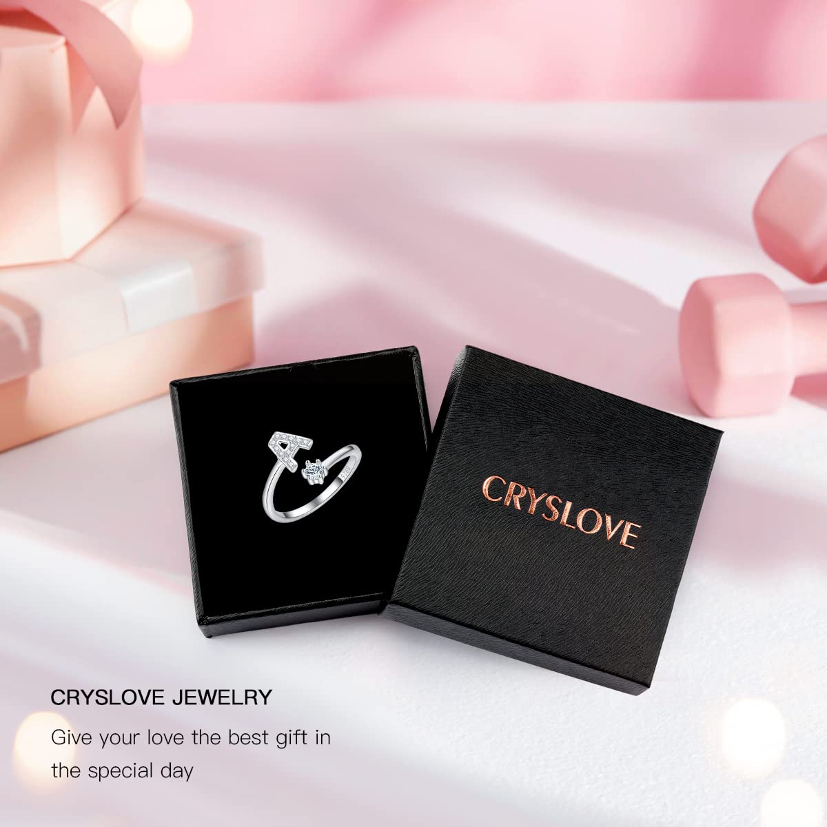 CRYSLOVE Anello da Donna Iniziale in Argento 925 Dalla A Alla Z di Anello Aperto Regolabile Lettera Captiale Argento,Regalo di Compleanno per la Festa Della Mamma