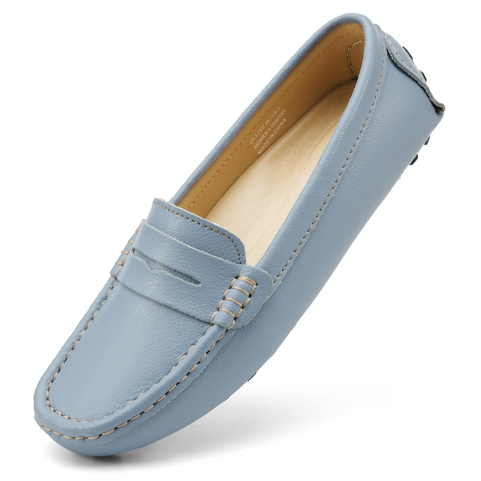 Artisure Women's Classic Comfort Leather Penny Loafers Casual Slip-Ons Lightweight Walking Flats Driving Mocs Boat Shoes