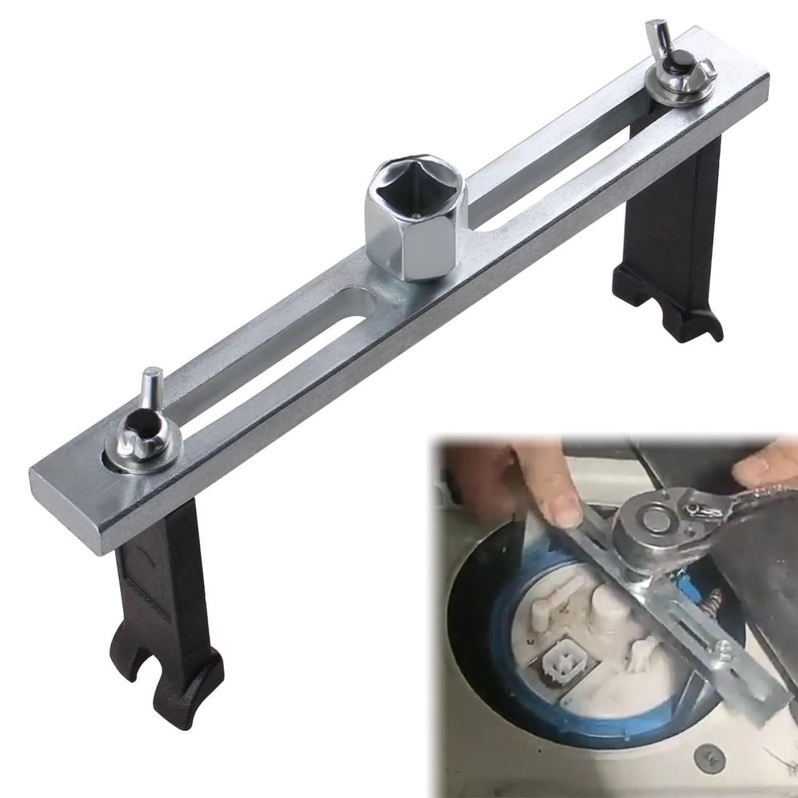 Rakiuty Kit pour Enlever le Couvercle du Réservoir de Carburant, Outil Démontage La Pompe à Carburant, Modèle Universel avec Pompe et Clé à Molette, Outil de Réparation pour Voiture