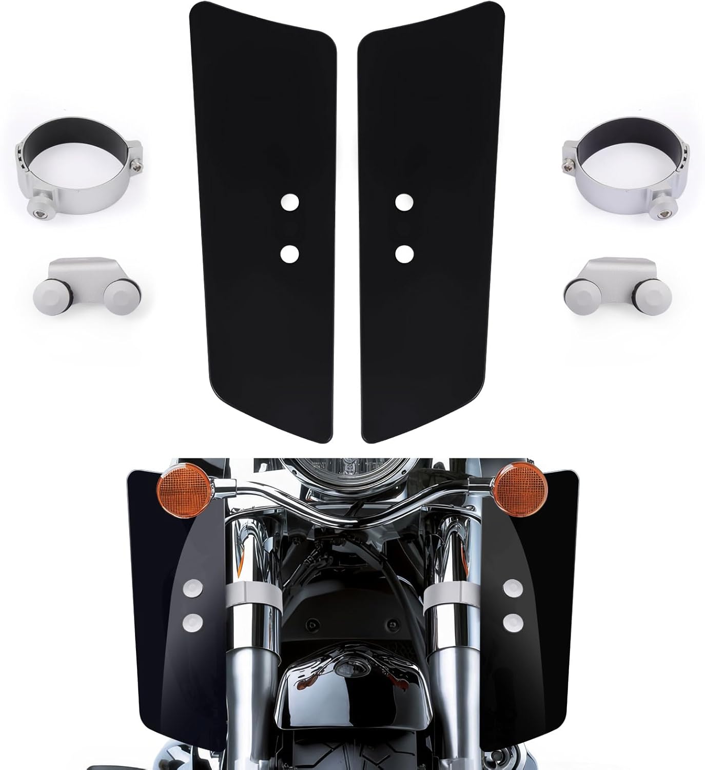 Motorcycle Fork Deflectors, Front Fork Wind Deflector Shield for Honda Shadow VT1100 VT750 VTX1300, for Kawasaki Vulcan Classic VN1500, for Yamaha V-Star XV950 XVS1100 XVS1300 (Clear)