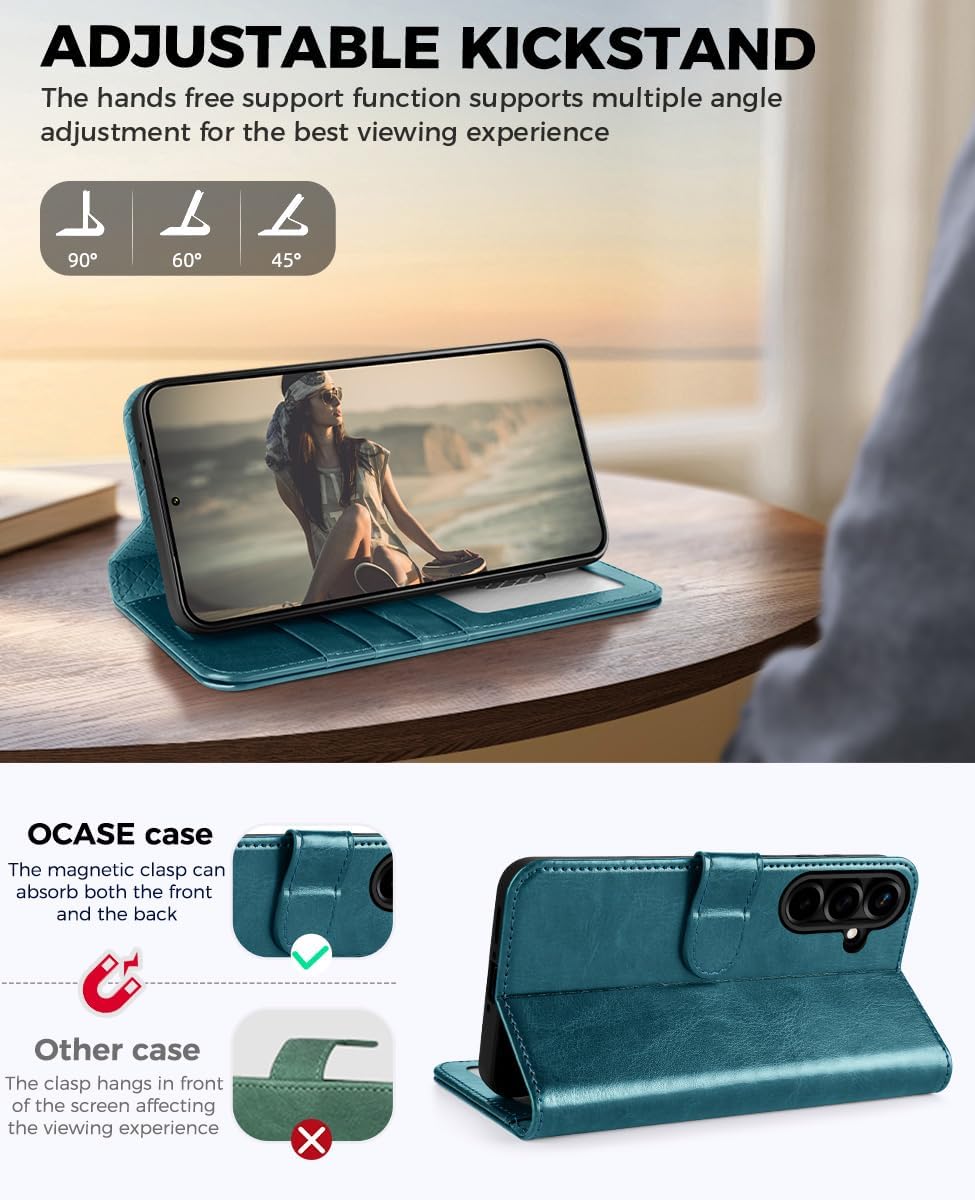 OCASE Compatible with Samsung Galaxy A56 5G Wallet Case, PU Leather Flip Folio Case with Card Holders RFID Blocking Kickstand [Shockproof TPU Inner Shell] Protective Phone Cover 2025, Peacock Blue