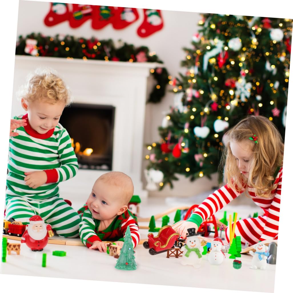 Abaodam 60 Piezas Micro Paisaje Navideño Miniaturas De Navidad Navideños En Miniatura Pueblo Navideño En Miniatura Mini Figura De Papa Noel Escritorio Resina Mayor Estatua
