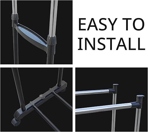 Miniatura 6 de Doppy Perchero rodante sobre ruedas, doble barra portátil para colgar ropa, organizador de ropa con ruedas con cerradura, móvil para colgar ropa