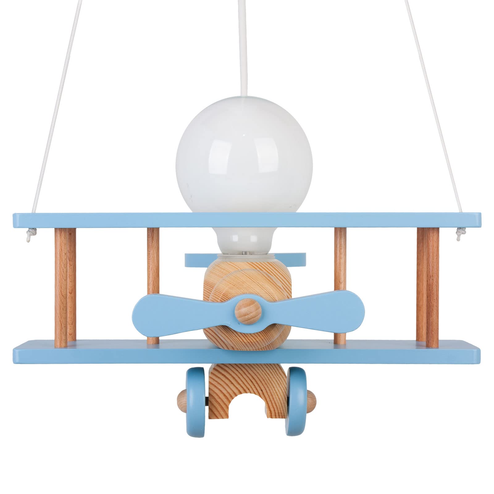 IPP Lampadario a Sospensione per Cameretta Bimbi, Lampada Aereo in Legno Colorato, 32x30 cm (Celeste - Legno)