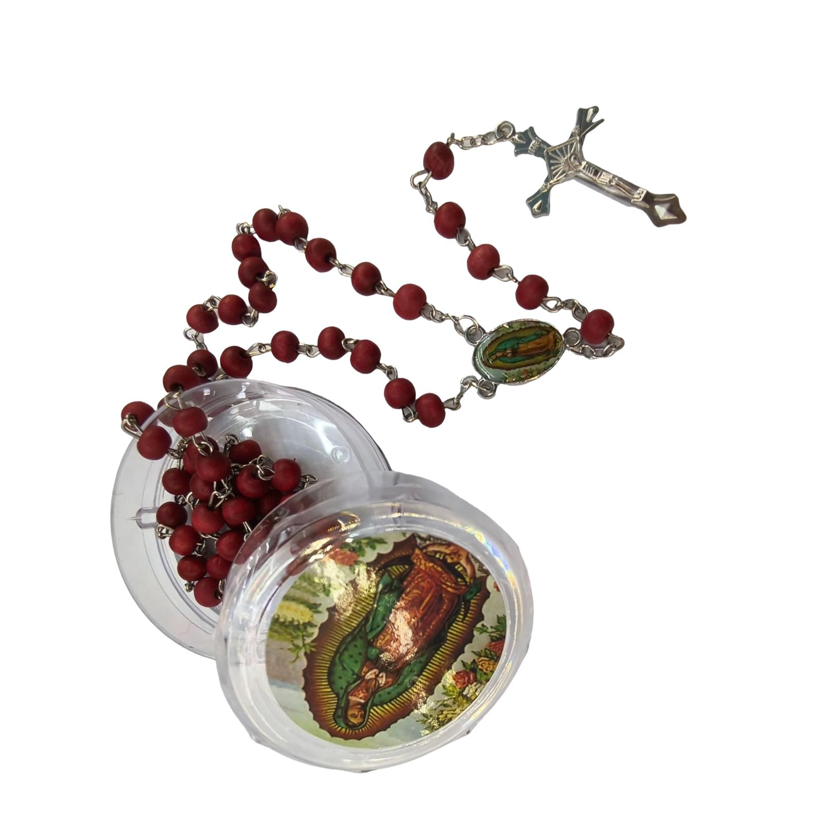 Shurhome Women's A Wooden Beads Rosary Necklace With Crucifix Nd Box For Devotional Practices Baptisms Catholic Prayer Neck Chain