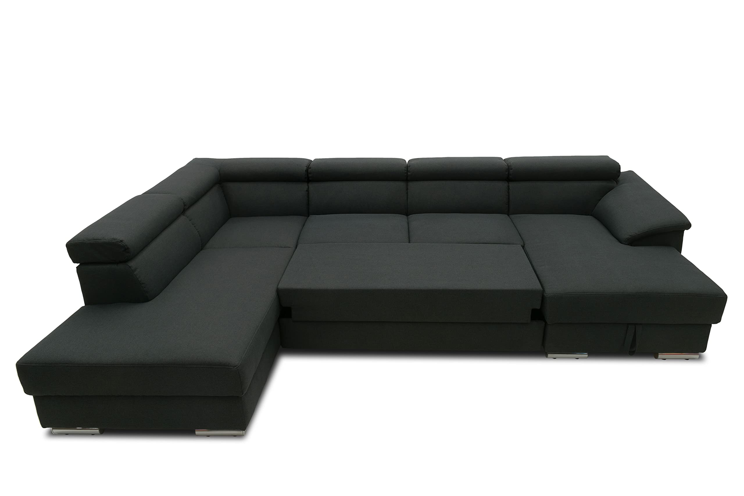 DOMO. collection Wohnlandschaft David FK, Longchair rechts mit Schlaffunktion und Bettkasten in U-Form, Schlafsofa mit Federkern und Rückenfunktion, 337 x 232 x 78 cm (BxTxH), anthrazit