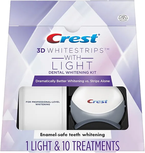 Crest 3D Whitestrips + LED Light – Teeth Whitening Kit, 1 Light + 10 Treatments, Each with 1 Upper/1Lower, 20 Strips – Crest 3DWhite Teeth Whitening Strips