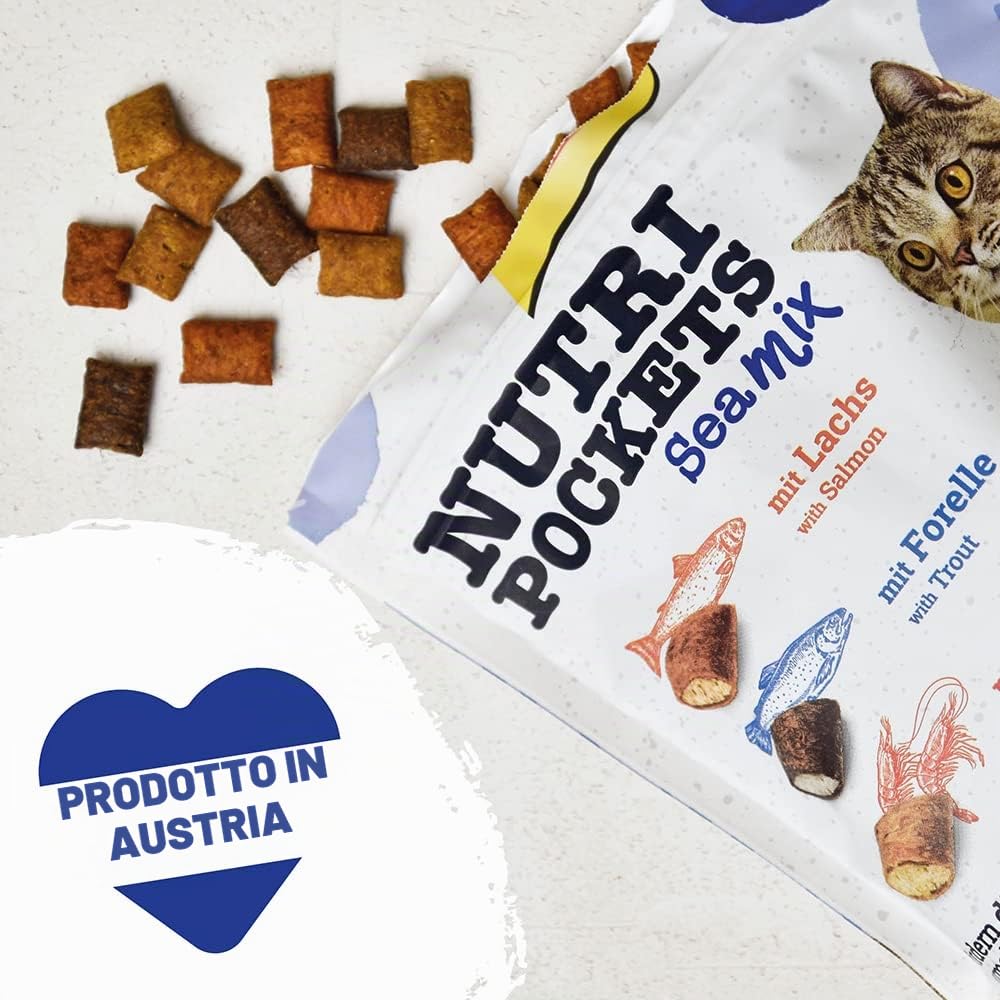 GimCat Nutri Pockets Sea Mix - Snack croccante per gatti con ripieno cremoso - 150 g