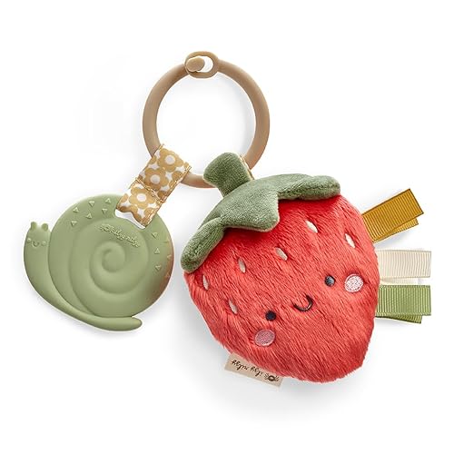 Itzy Ritzy Itzy Pal Infant Toy & Teether Includes Lovey, Crinkle Sound, Textured Ribbons & Silicone Teether, Strawberry