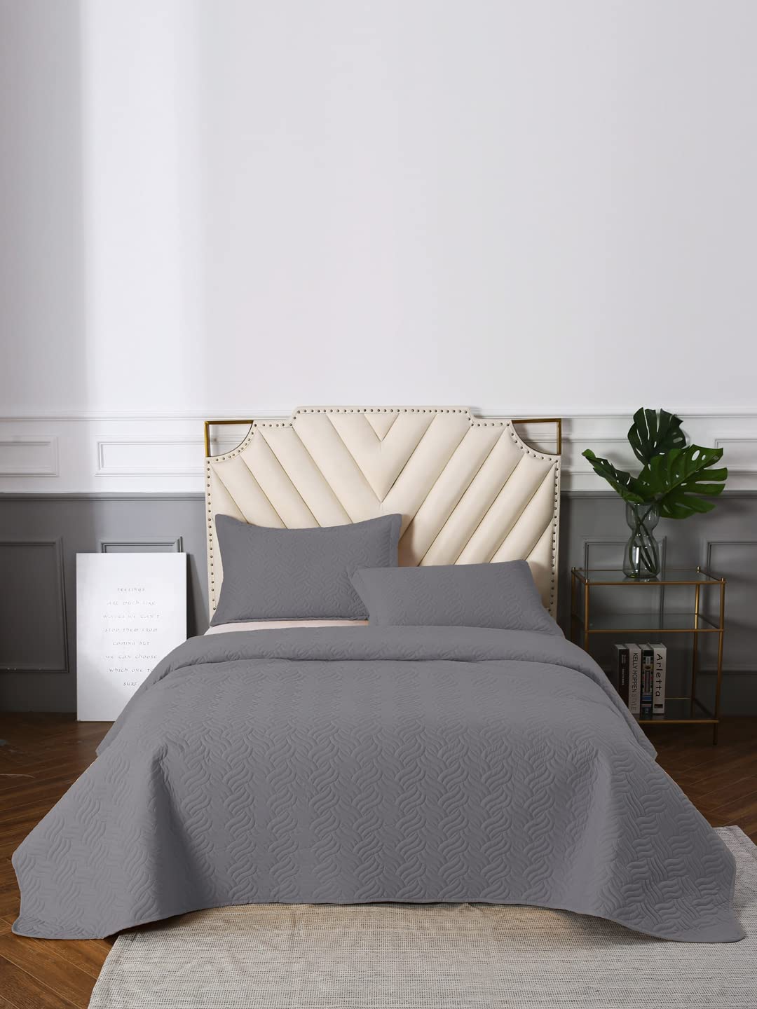 URBAN DREAM Fashion Abstract Quilted Waves Solid Grey Bedspread-picture-10