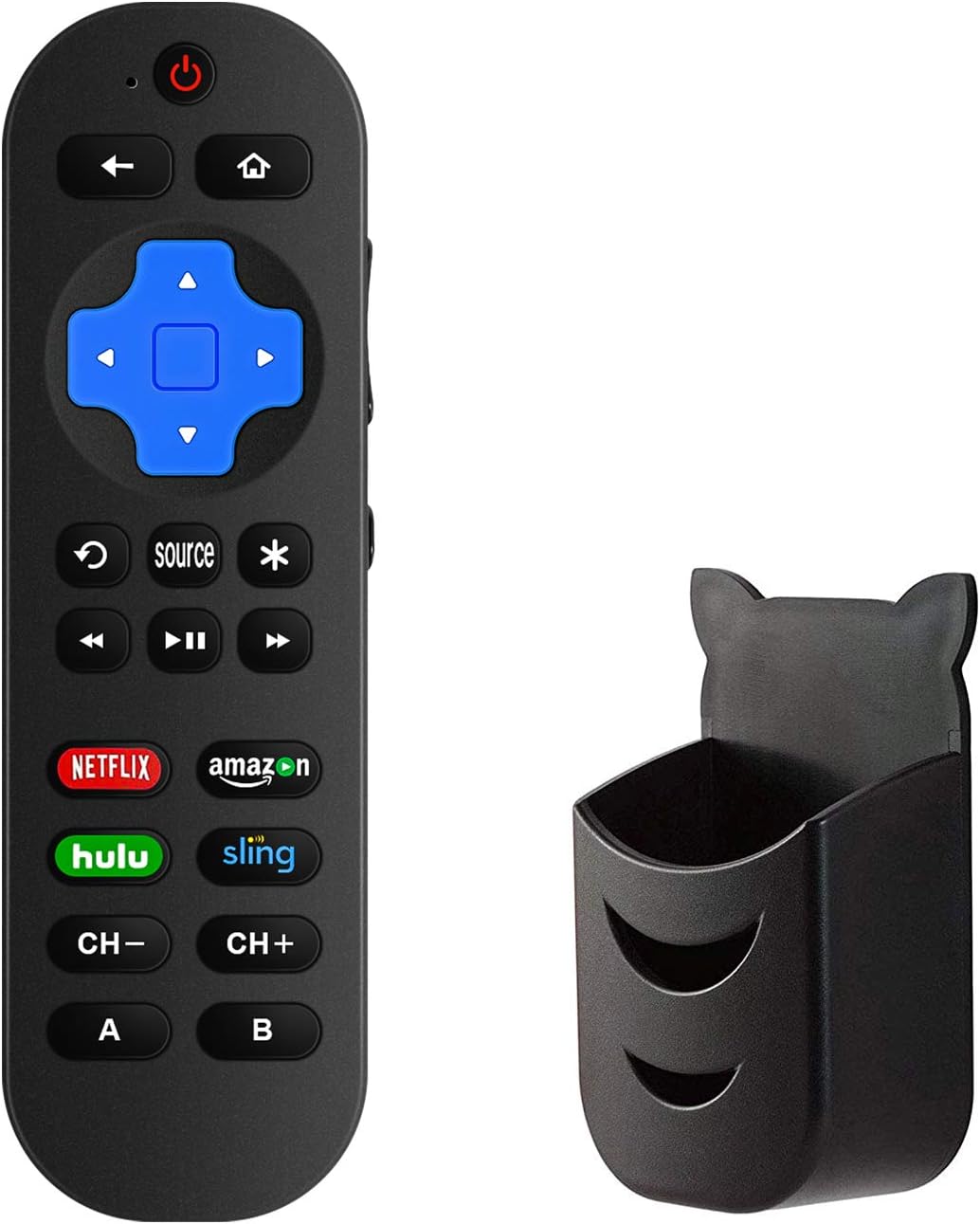 Universal Remote Control for Roku Player with 9 More Learning Keys to Control TV Soundbar Receiver All in One (Not for Roku Stick) (Remote with Black Holder)
