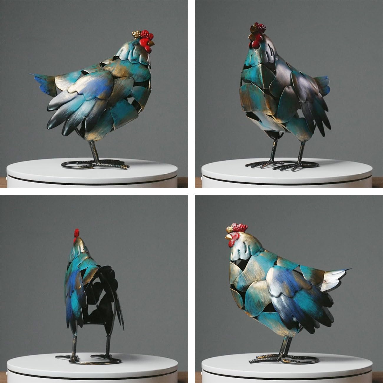 HAUCOZE Gallo Estatua Metálico Escultura Animal Figura Moderna Decoración Interior Adorno Arte Hogar Regalo para Salón Oficinas Comedor 27cm