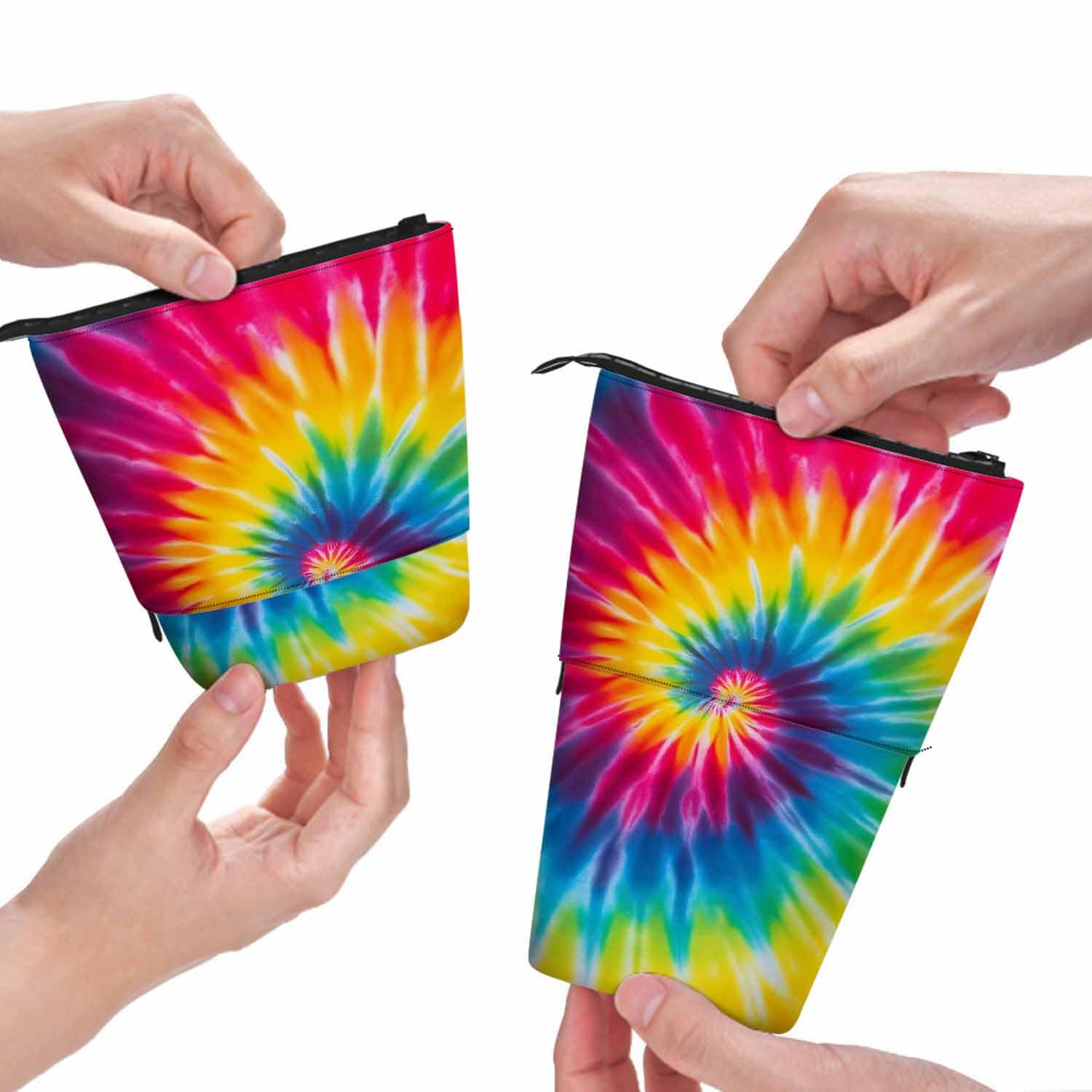 Swono Tie Dye Pencil Holder Abstract Swirl Spiral Stand Up Stationery Bag Pencil Case Organizer Cosmetics Pouch For Women Men Colorful