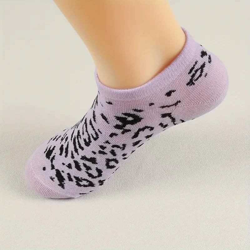 Calzini da Donna con Stampa Leopardata, Estivi, Traspiranti, Morbidi e Comodi, Casual.(10 Pairs Mix)